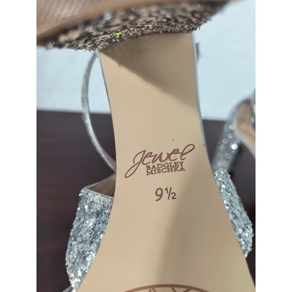 Jewel Badgley Mischka Cook Silver Glitter Sandals Women's Sz 9.5 Metallic Shoes - Picture 2 of 14